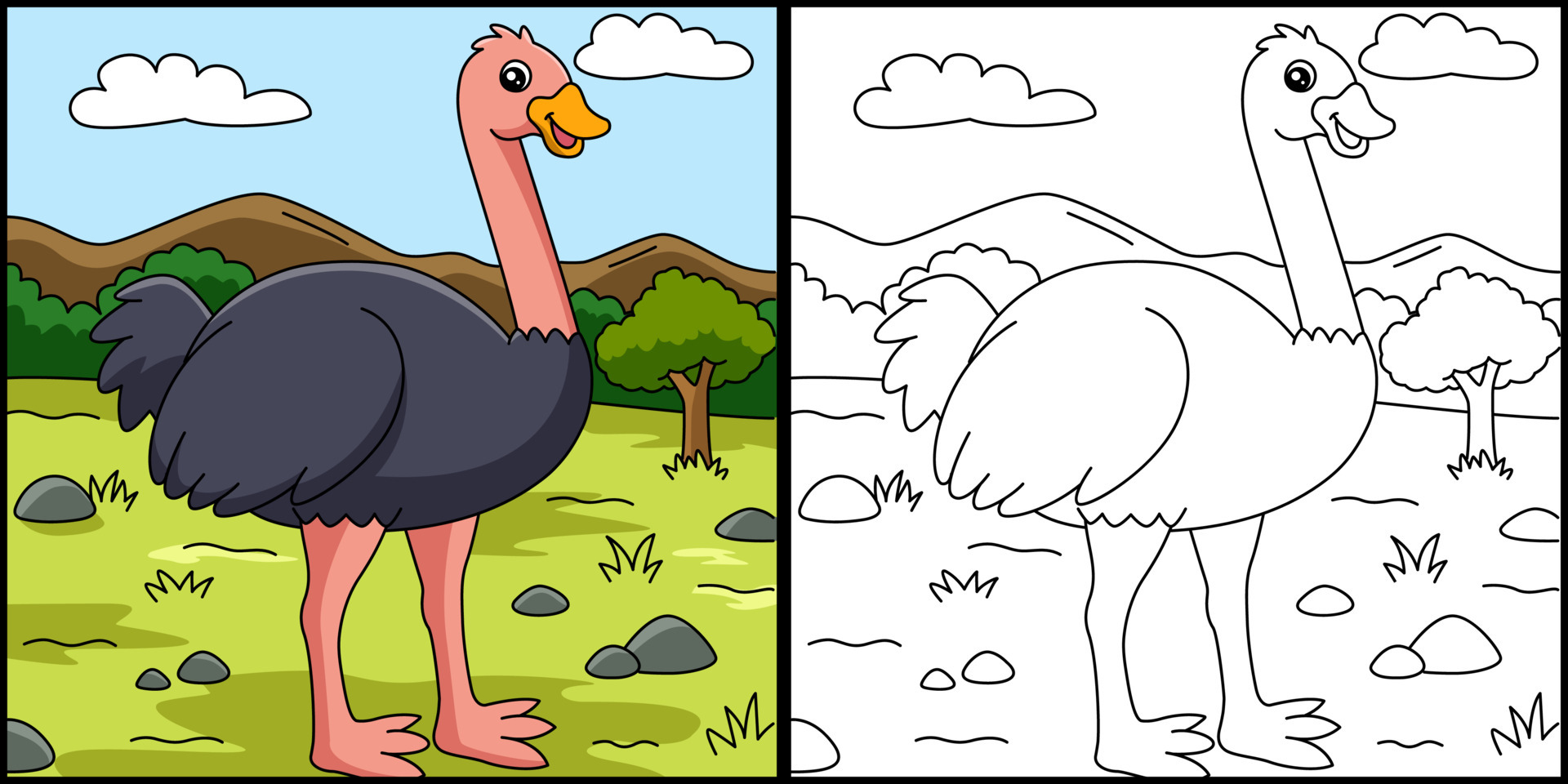 Ostrich Coloring Page Vector Illustration 5561700 Vector Art at Vecteezy