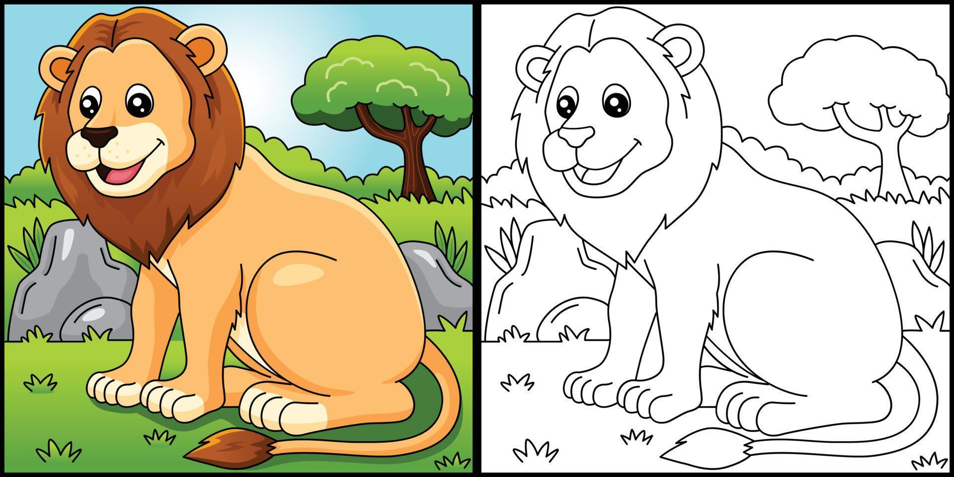 león para colorear página vector ilustración