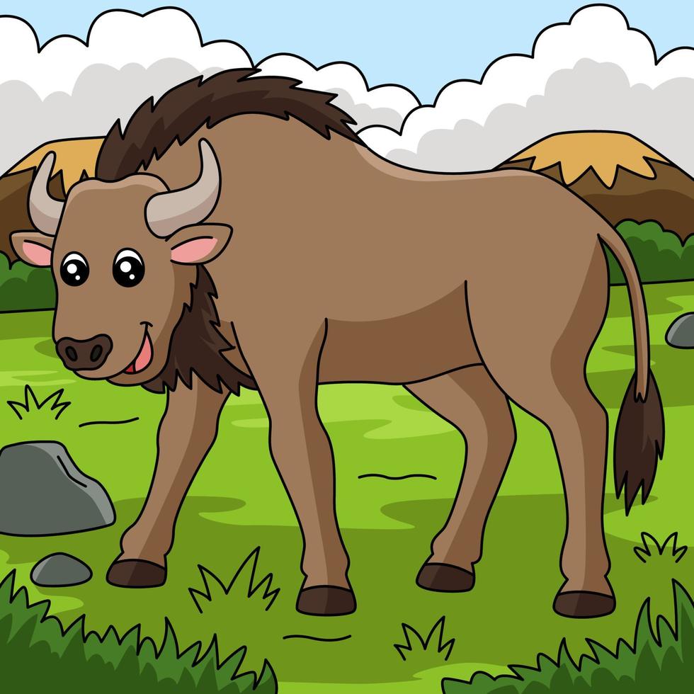 Wildebeest Cartoon Vector Colored Illustration