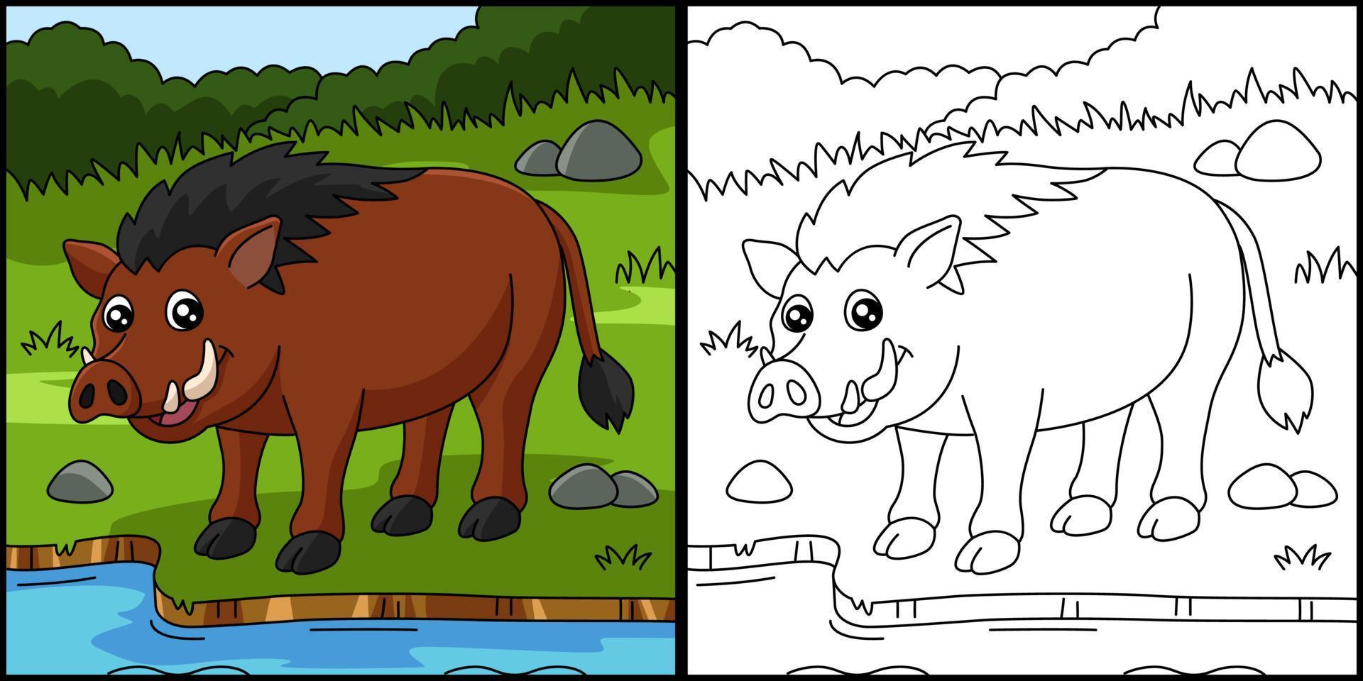 Warthog Coloring Page Vector Illustration