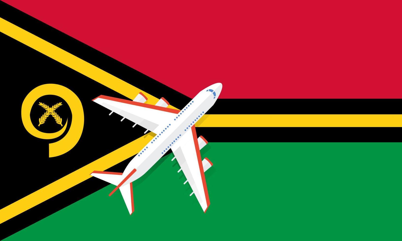 avión y bandera de vanuatu. concepto de viaje para el diseño. el avión vuela sobre la bandera de vanuatu. vector