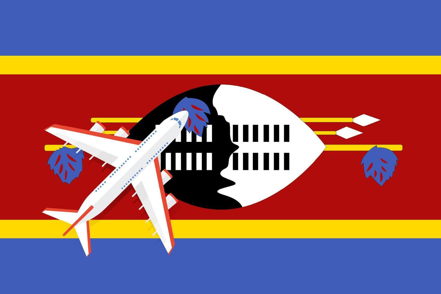 ilustración vectorial de un avión de pasajeros que sobrevuela la bandera de swazilandia. concepto de turismo y viajes vector