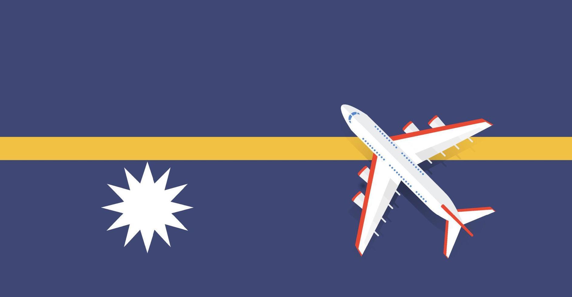 Vector Illustration of a passenger plane flying over the flag of Nauru. Concept of tourism and travel