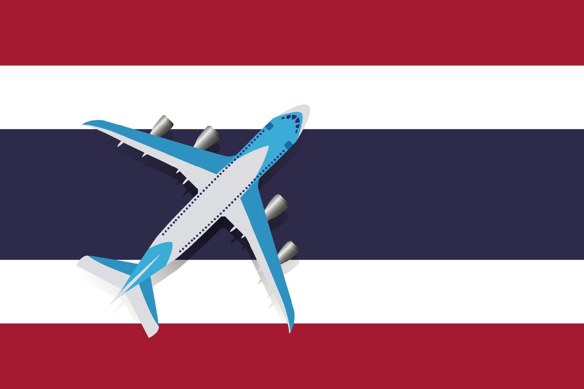 Vector Illustration of a passenger plane flying over the flag of ...