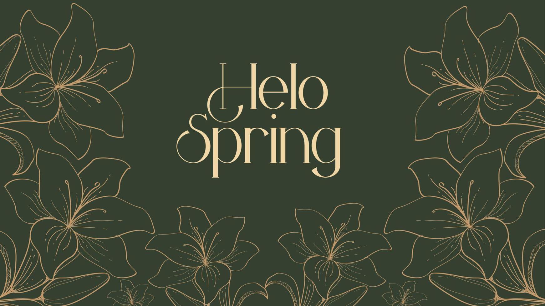 welcome spring and hello spring. golden flower sketch background as greeting card. as a congratulatory poster or banner, wedding invitation. vector