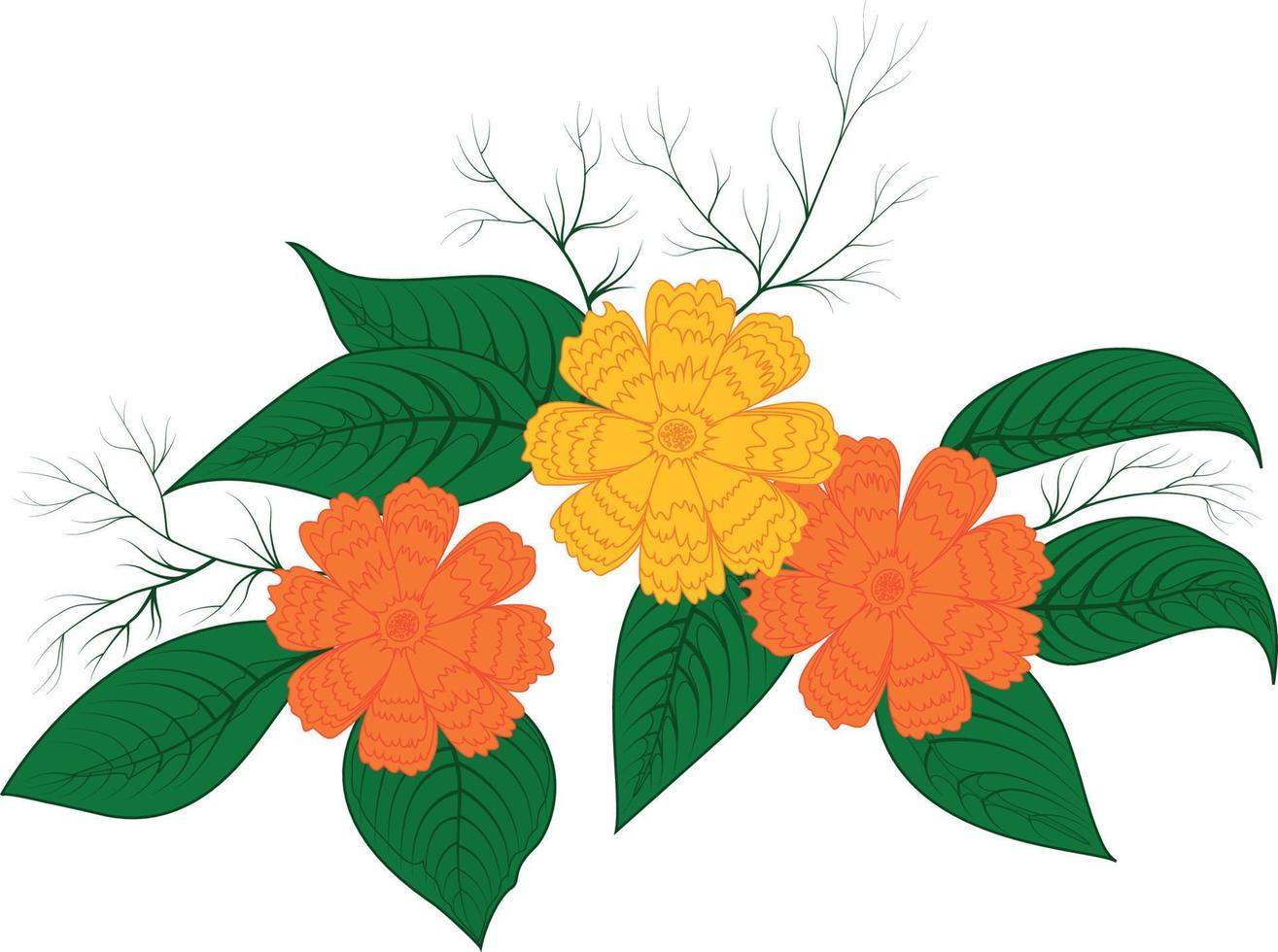 ramo con flores y hojas tropicales, diseño para postal e invitación. vector