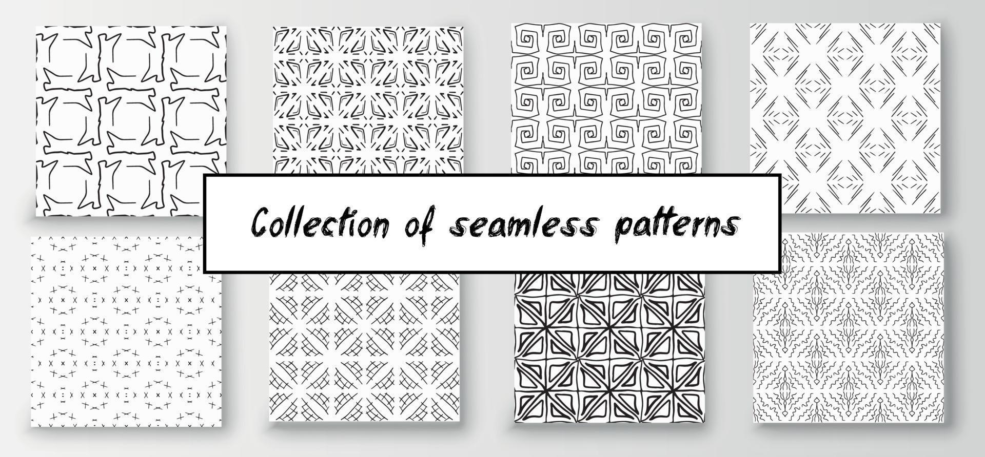 Set of seamless abstract geometric hand-drawn patterns. Modern creative background vector