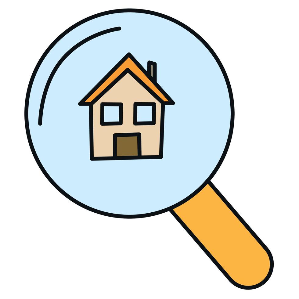 House under a magnifying glass. Accommodation search vector