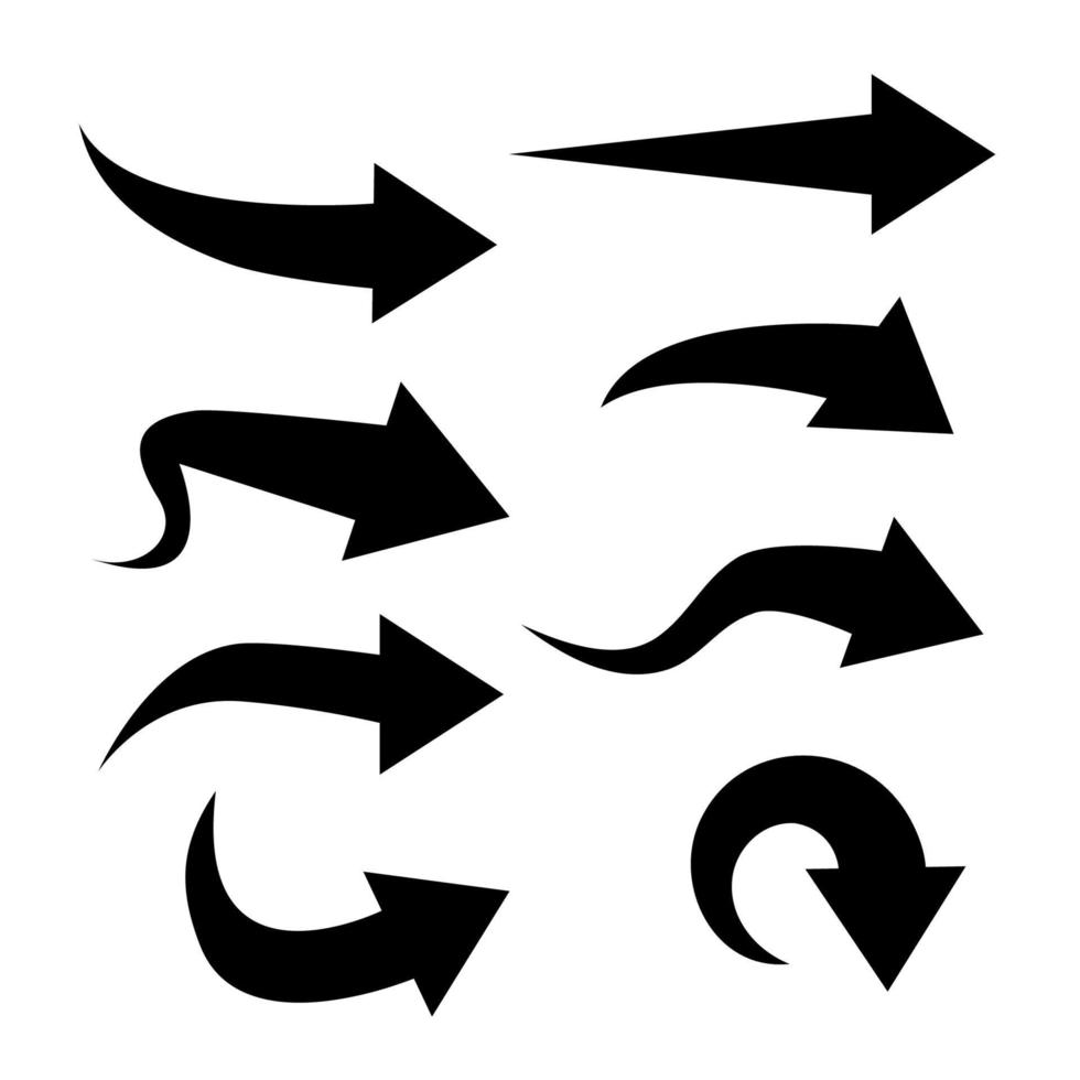 Set of black color arrows. Clean, fresh air flow. Filtration direction, arrows. Wind direction vector