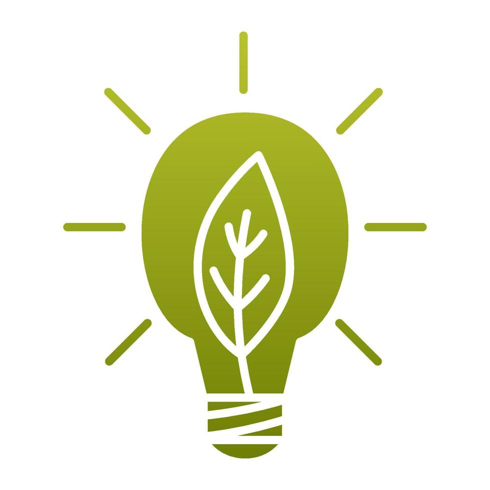 Ecological light bulb. Green lamp with leaf logo. Energy saving lamp symbol, icon. Eco Friendly. Green energy symbol vector