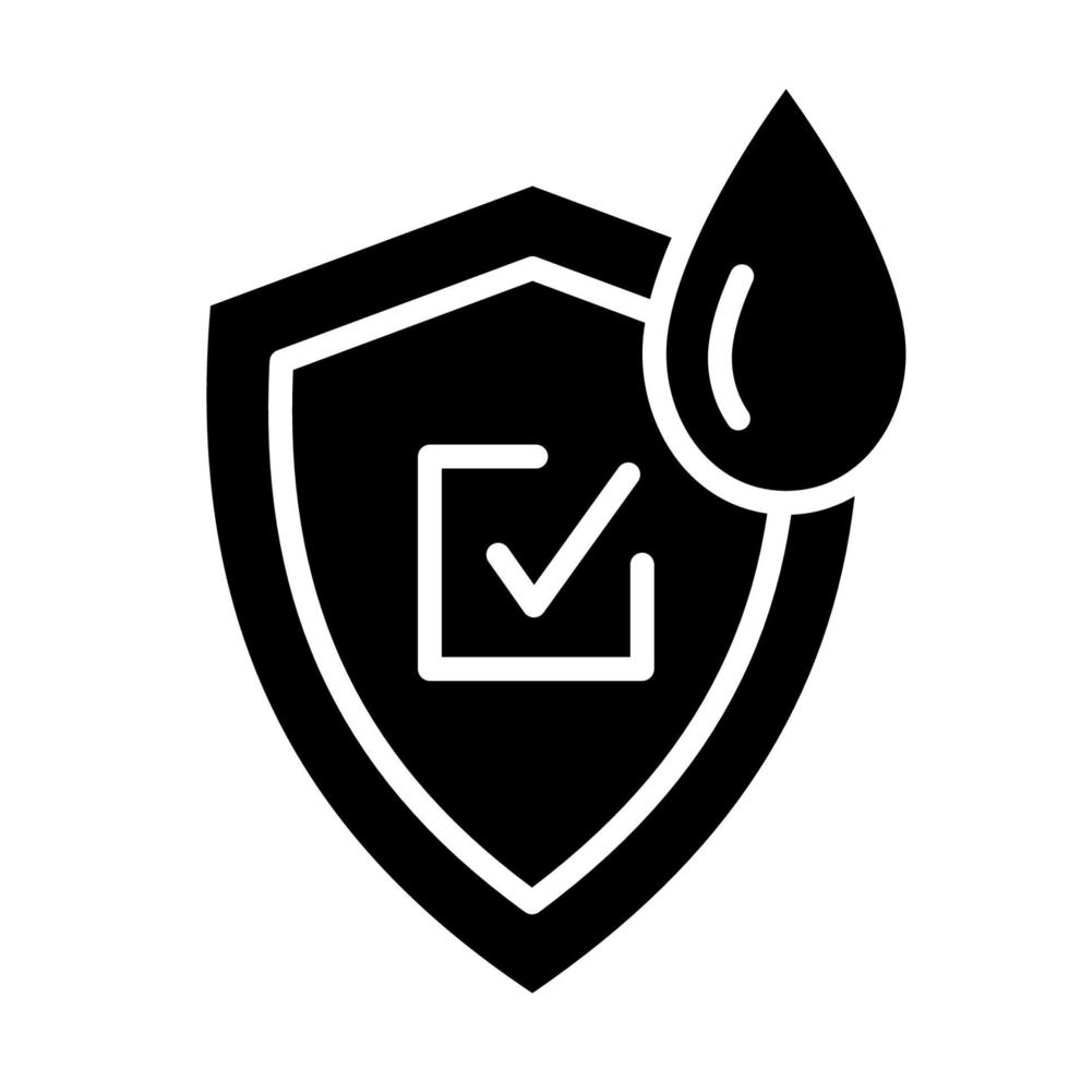 Waterproof, drop resistant. Shield with water drop. Liquid resistant. Save water. Oil safety. Shield sign. Rain protection. Pollution protection. Dripping liquid vector