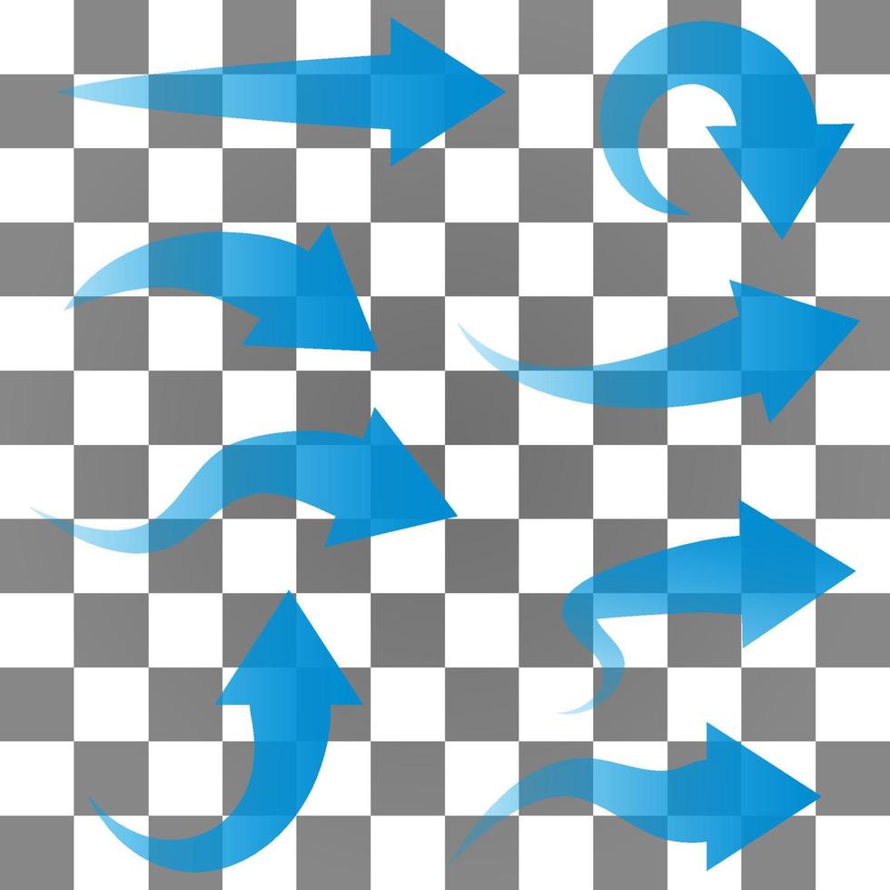 conjunto de flechas azules. flujo de aire limpio y fresco. colección de flechas de dirección transparentes. vector