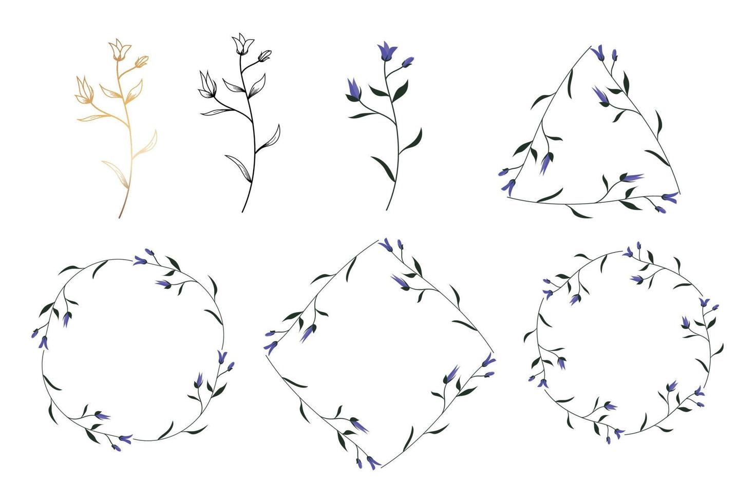 rama de flores. hierba de boda dibujada a mano, planta ornamental de hoja elegante para el diseño de tarjeta de invitación guardar fecha. campo botánico vector