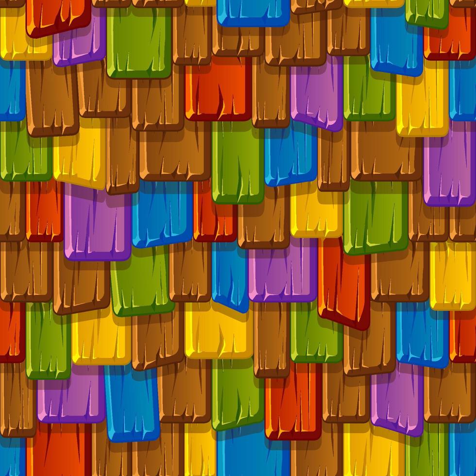 textura sin costuras de un viejo techo multicolor golpeado. fondo de techo de tejas brillantes de madera. vector