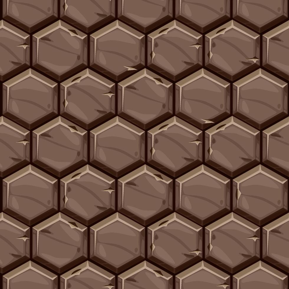 Seamless pattern texture of hexagonal stone tiles. Brown old paving mosaic background. vector