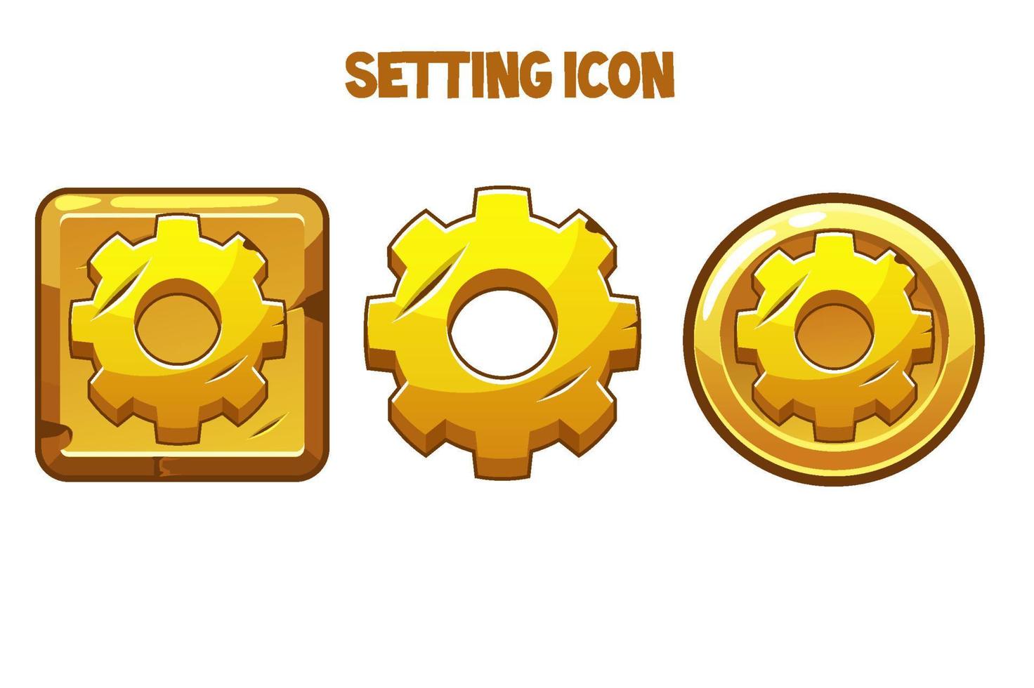 Gold settings icons of different shapes for the interface. Set of vintage gear icons for a game or menu. vector