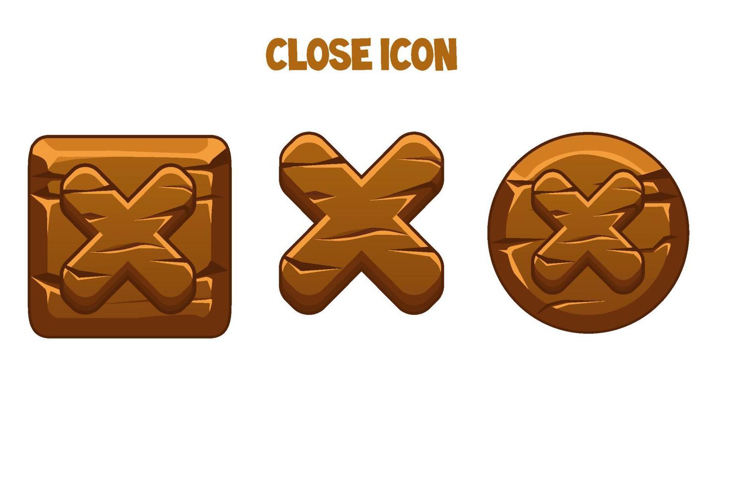 los botones o iconos marrones de madera se cierran para la interfaz. conjunto de iconos con cruces para un juego o menú. vector