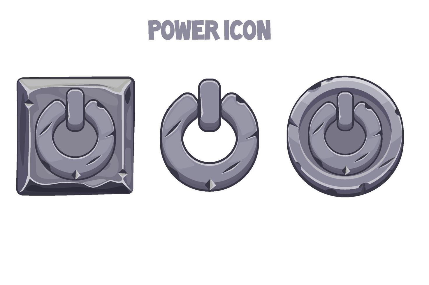 Stone power icons of different shapes for the menu. Isolated gray icons with energy icons. vector