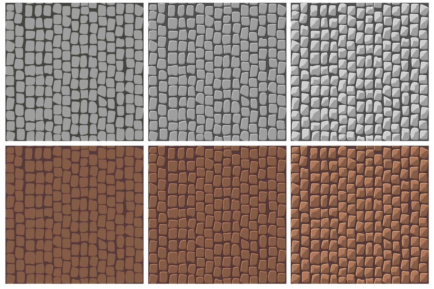 Set of seamless cobblestone paving patterns to improve. Textured backgrounds of rubble in the drawing. vector