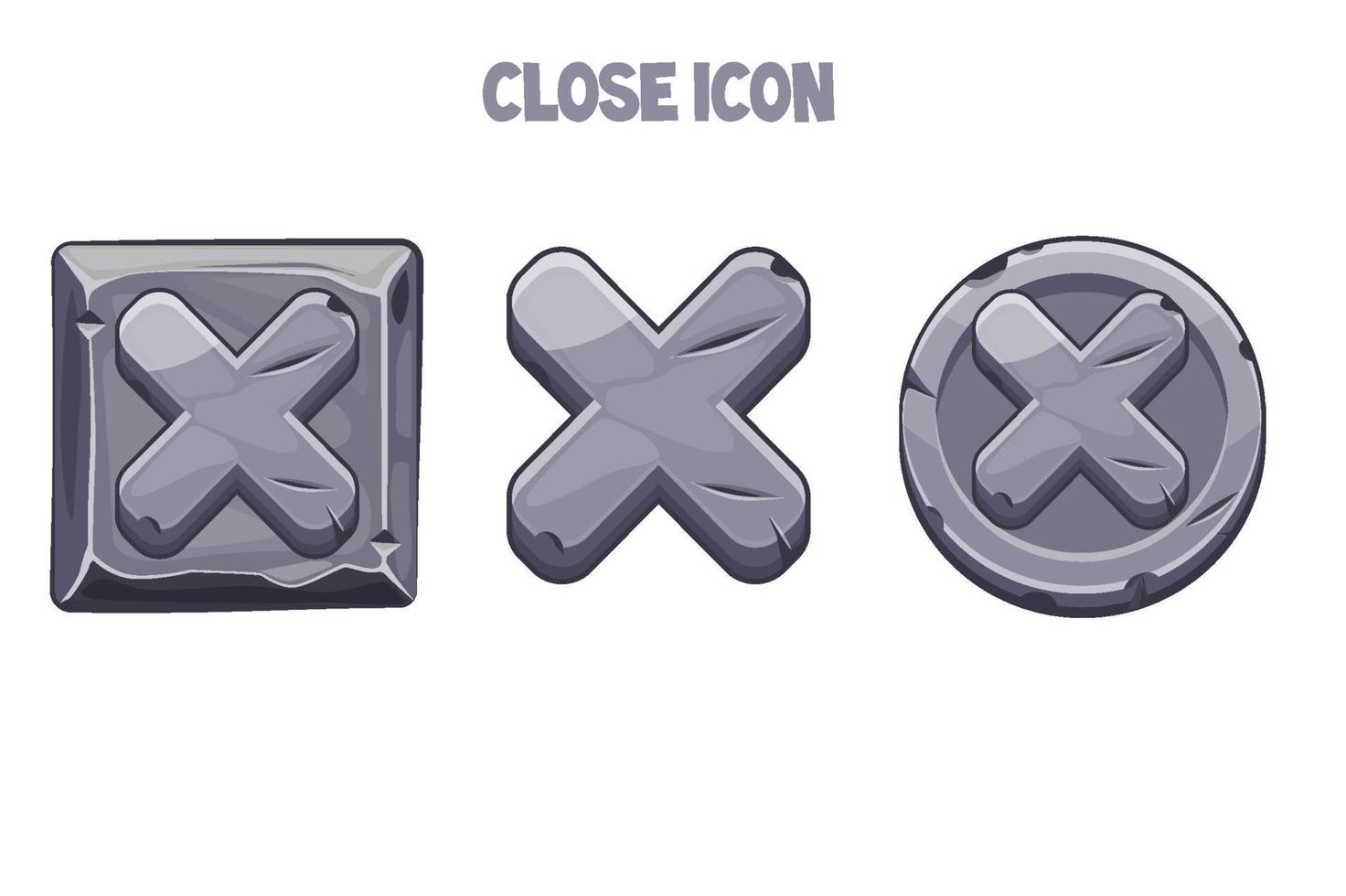 los botones o iconos de piedra gris se cierran para el menú. conjunto de iconos con cruces para un juego o interfaz. vector