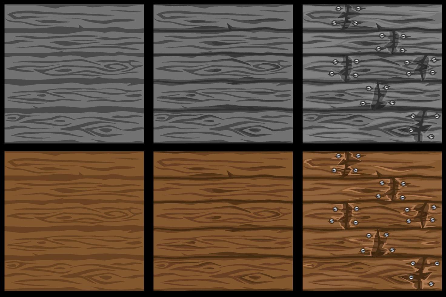 Set of seamless wooden patterns in 3 steps of drawing. Wooden textured backgrounds in progress. vector