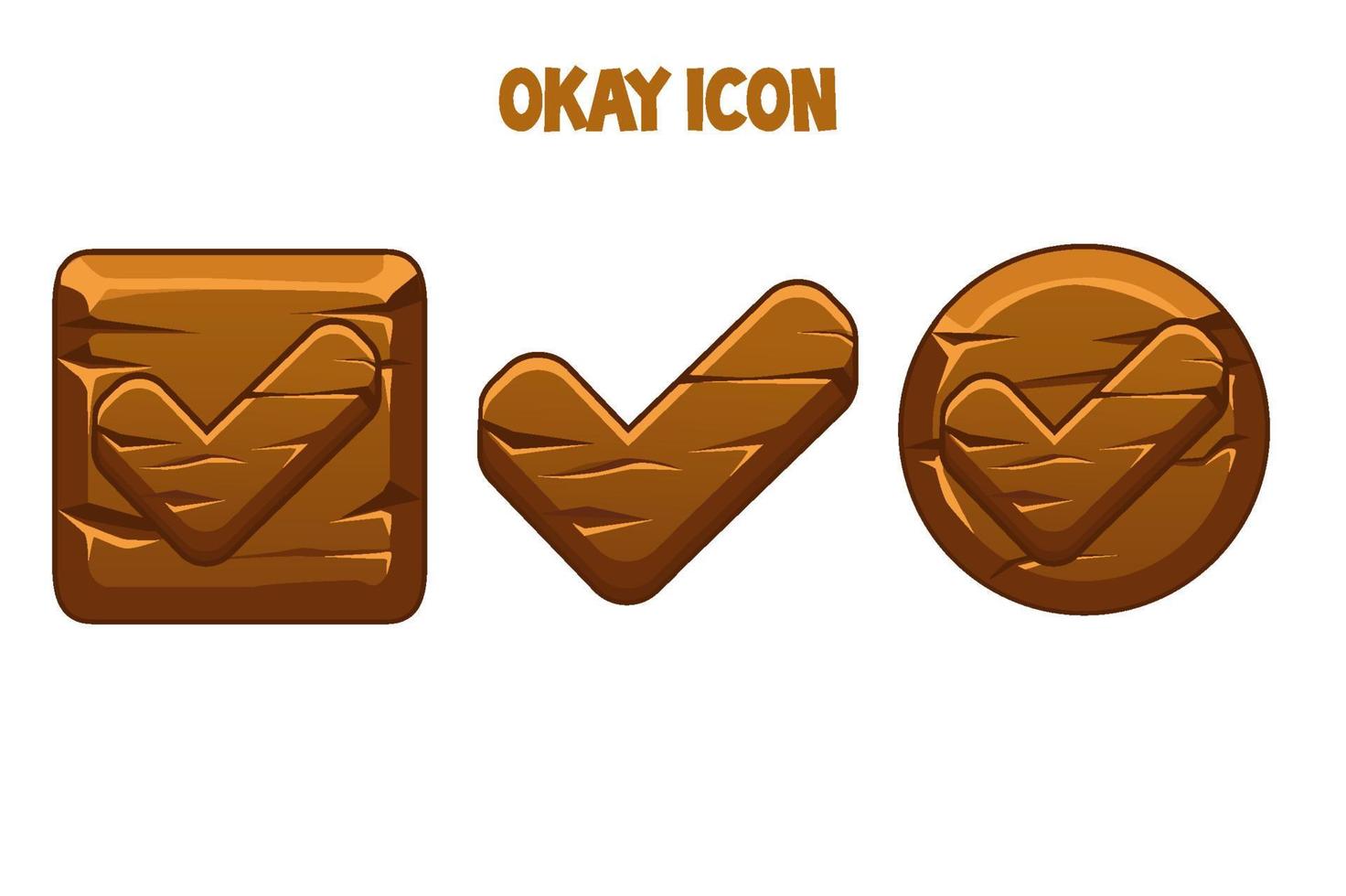 Set of wood icons okay for the menu. Buttons brown or icons of different shapes for the interface. vector