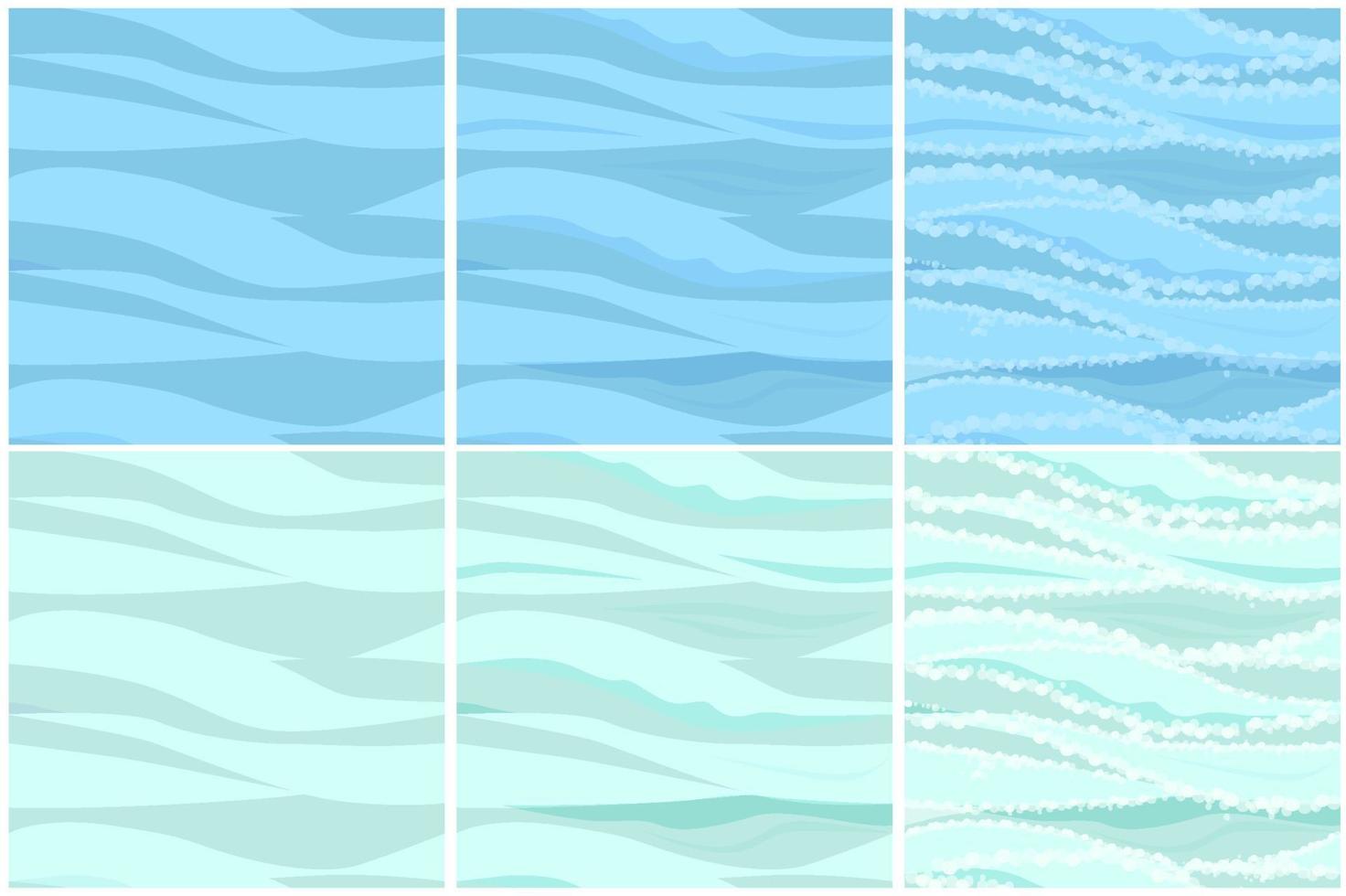 conjunto de patrones de agua sin fisuras en 3 pasos. fondo abstracto texturizado de las olas del mar en el dibujo. vector