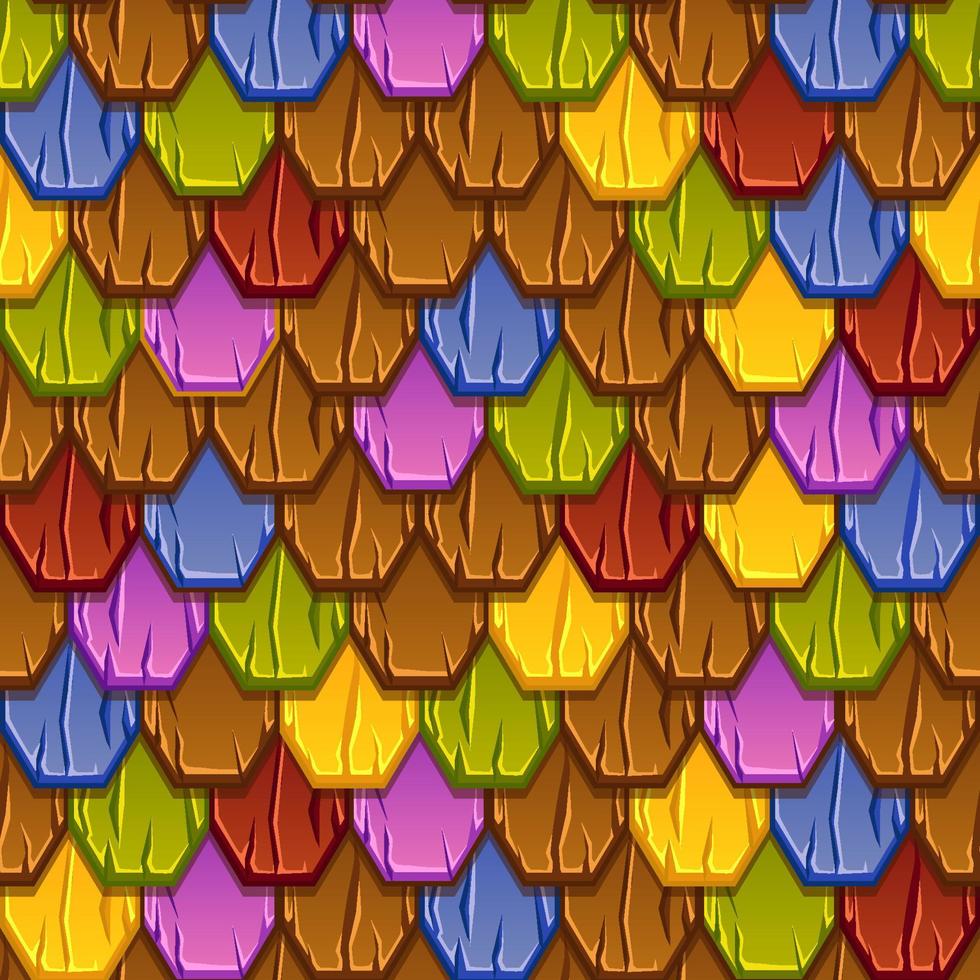 Seamless pattern of colorful geometric tiled roofs. Textural background of an old multi-colored roof. vector