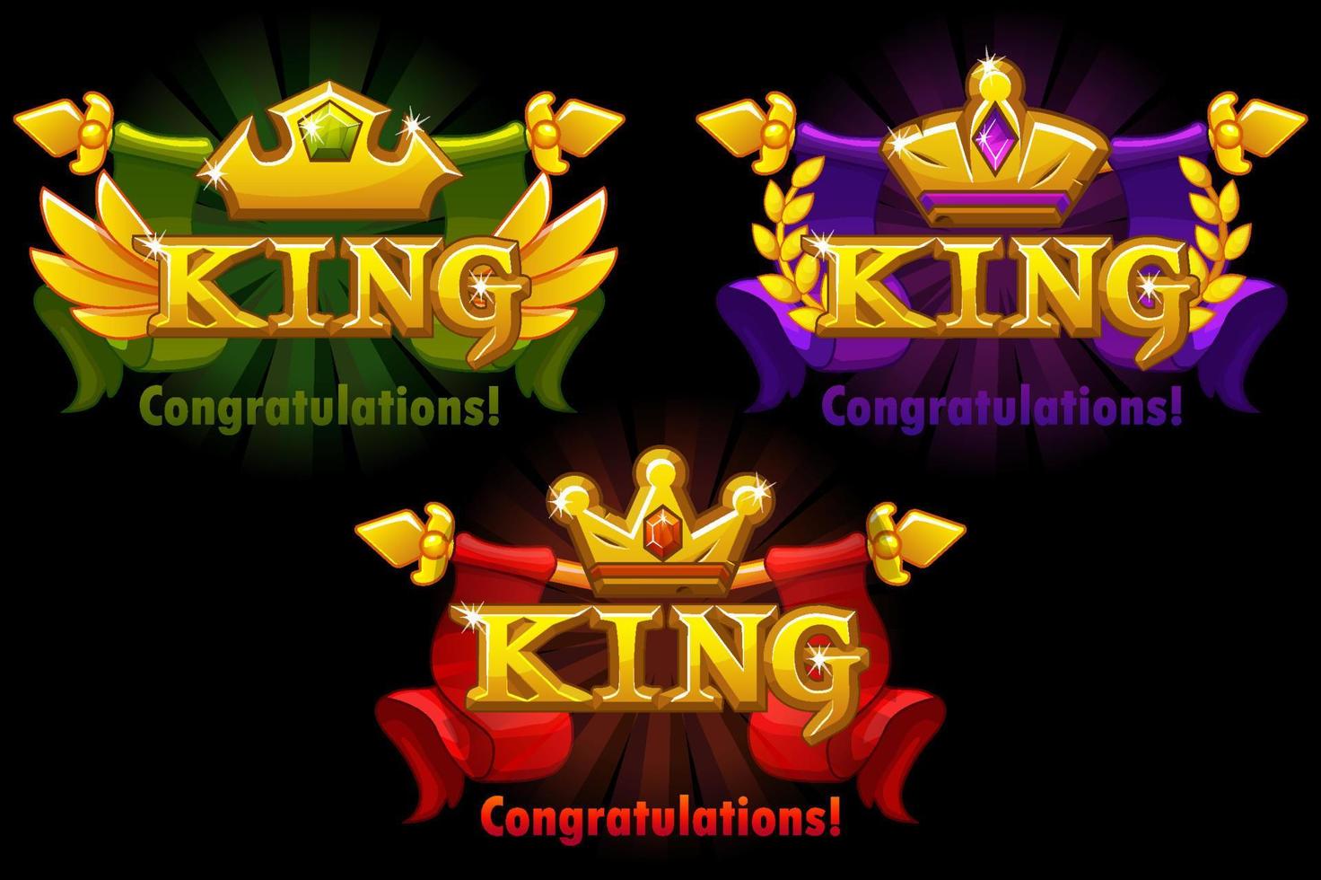 Congratulations you King, vector three logos for Game