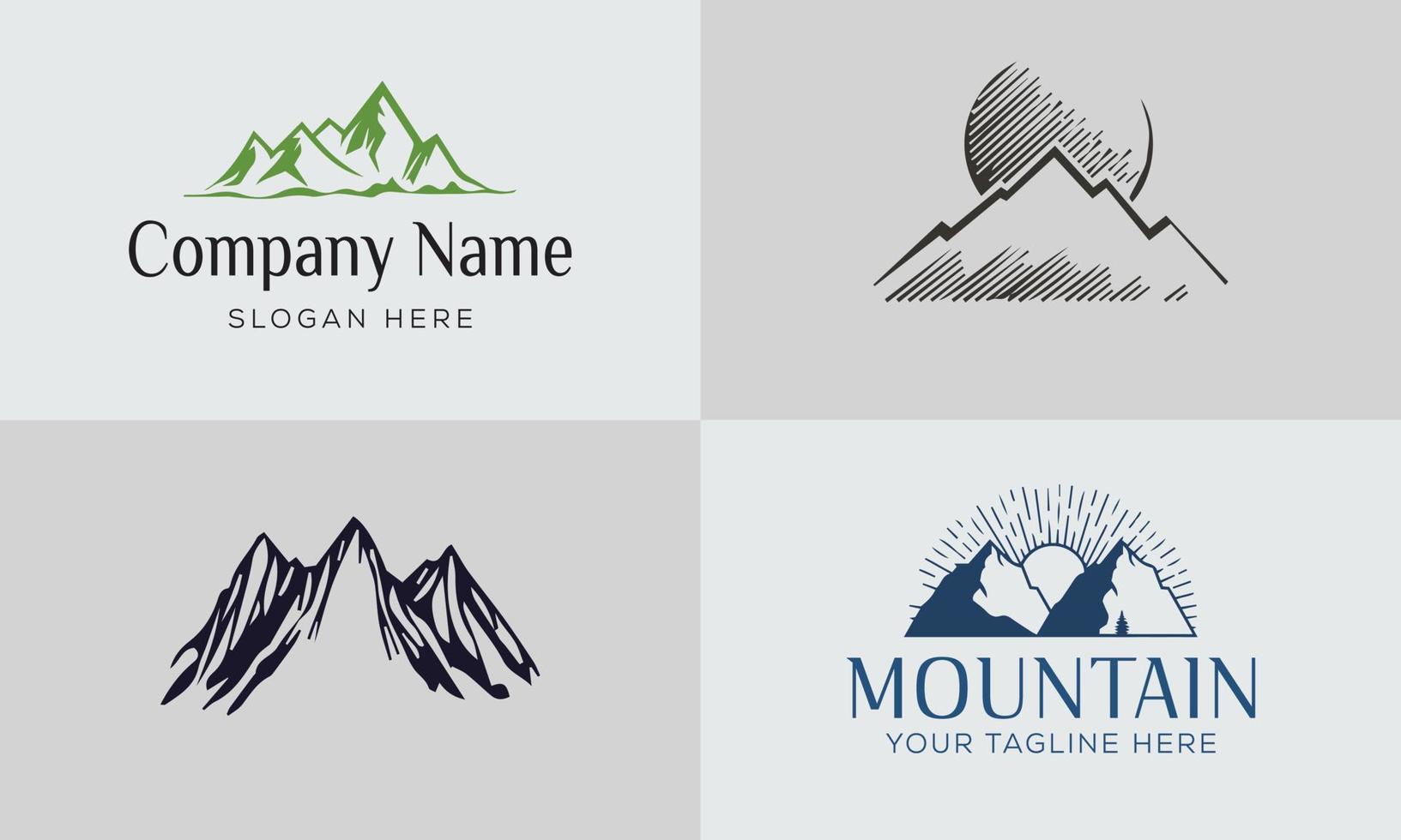 Vintage mountain vector collection, icon silhouette illustrations Free Vector
