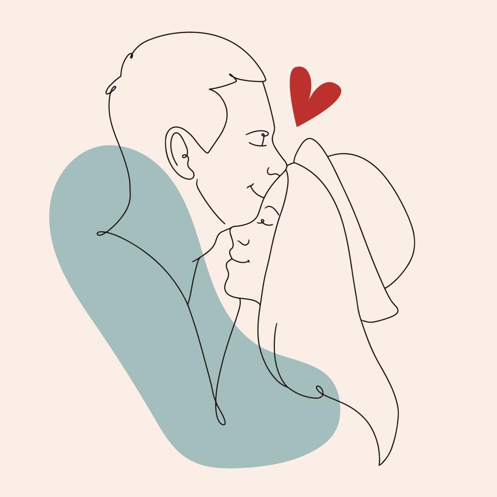 Couple in love in a linear style. Modern picture for Valentine's Day. Abstract shapes. Painting in the interior. vector
