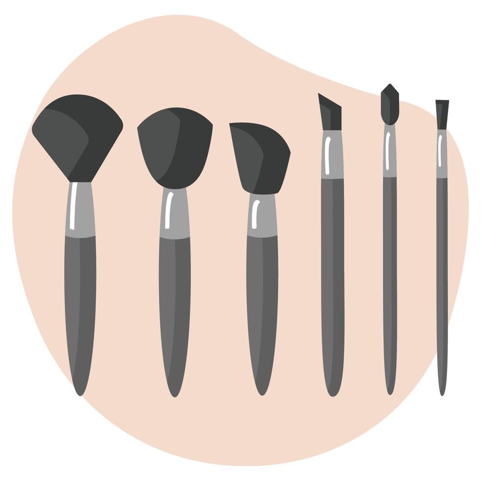 Makeup brushes are a set of different ones for applying cosmetics. Vector illustration isolated