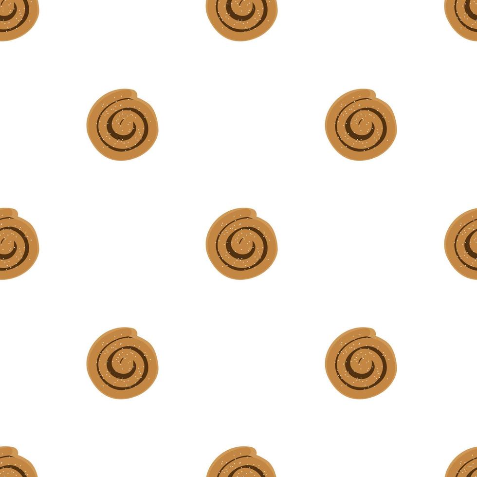 Seamless pattern of confectionery products. Cinnamon rolls, round with swirls. Vector illustration. For decoration, printing on fabric or paper.