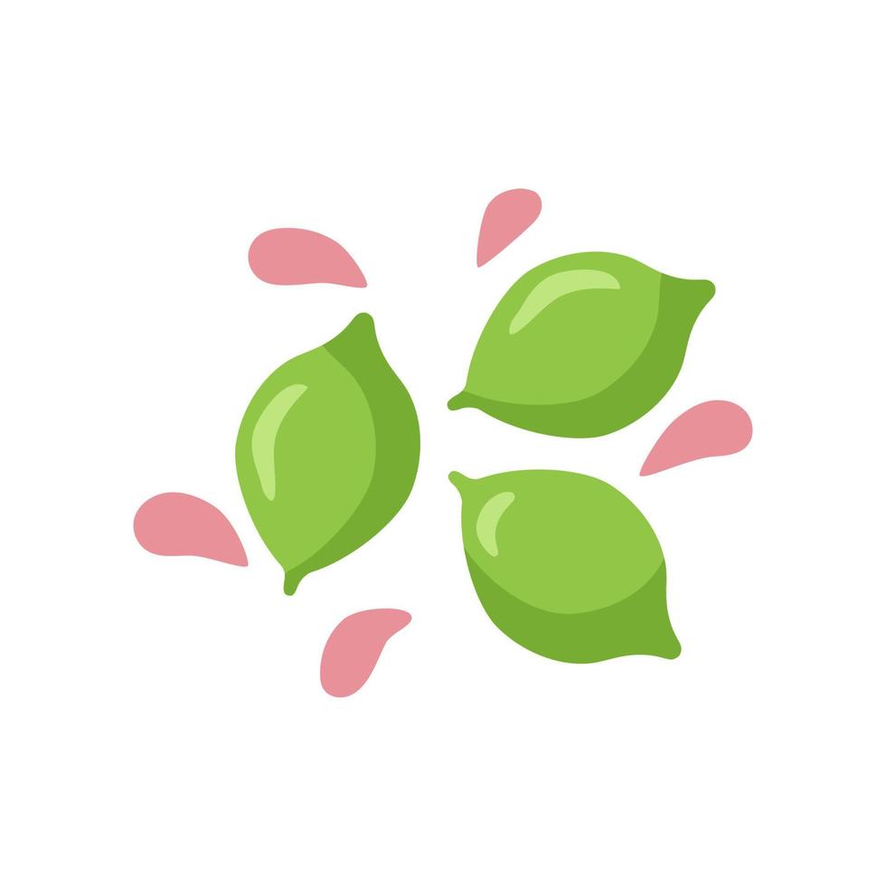 lima, verde con gotas rosas sobre un fondo blanco. vector. en el estilo de dibujo a mano. vector