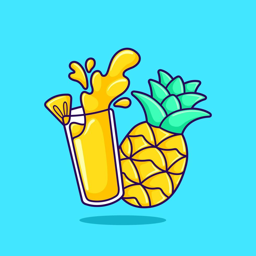 lindo jugo de piña ilustración vectorial. jugo en una caricatura de diseño plano de vidrio vector