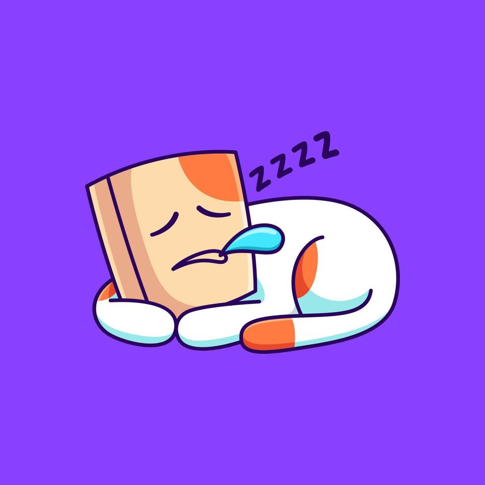 cute cat wearing a paper mask vector illustration. sleeping cat cartoon flat design