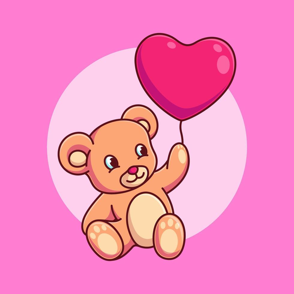 cute teddy bear holding love balloon vector illustration. valentines cartoon flat design