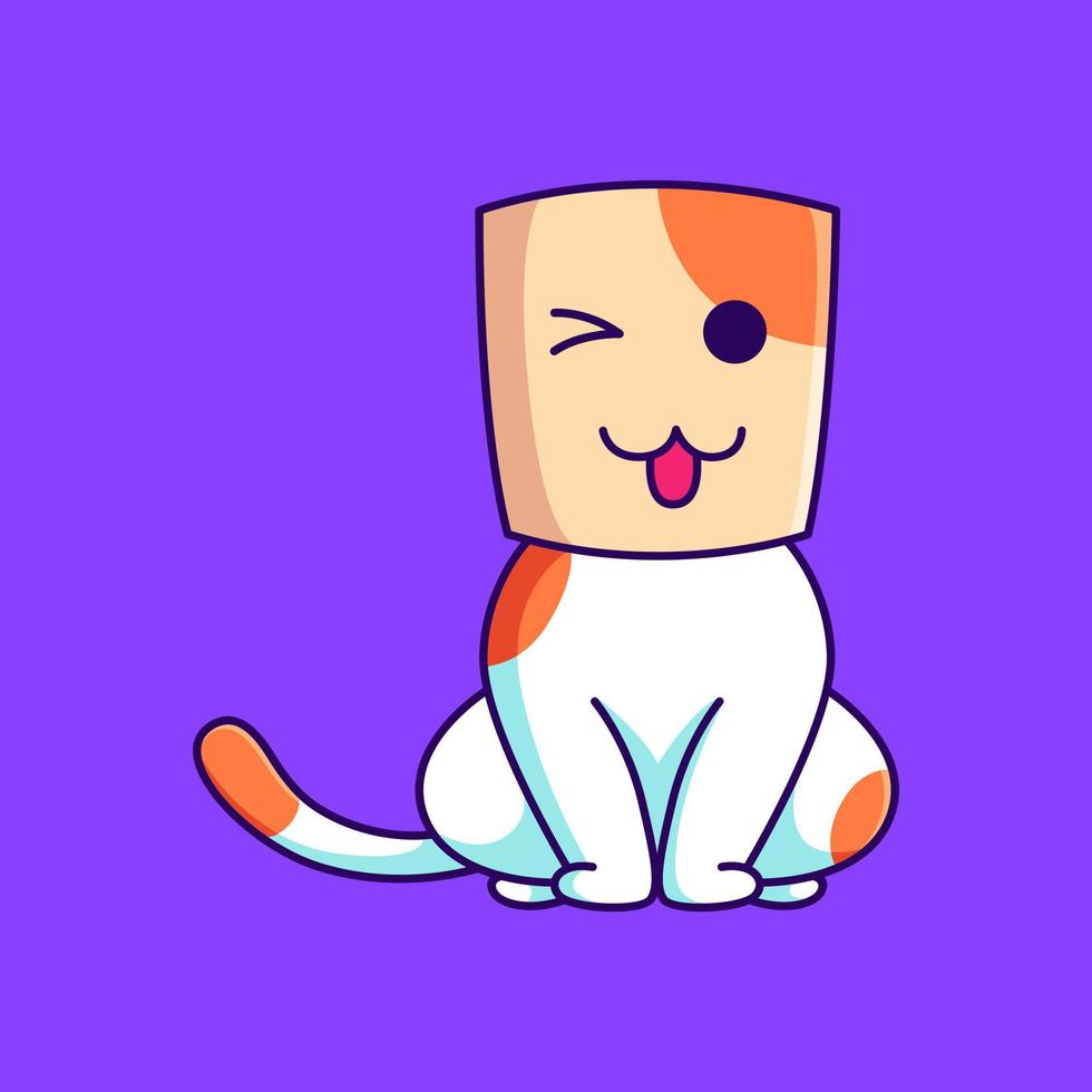 cute cat wearing a paper mask vector illustration. flat design cartoon cat