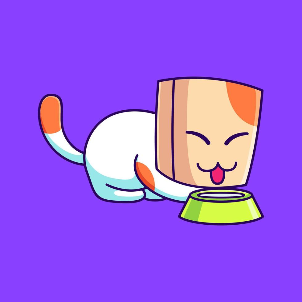 lindo gato bebiendo leche ilustración vectorial. gato con un diseño plano de dibujos animados de máscara de papel vector