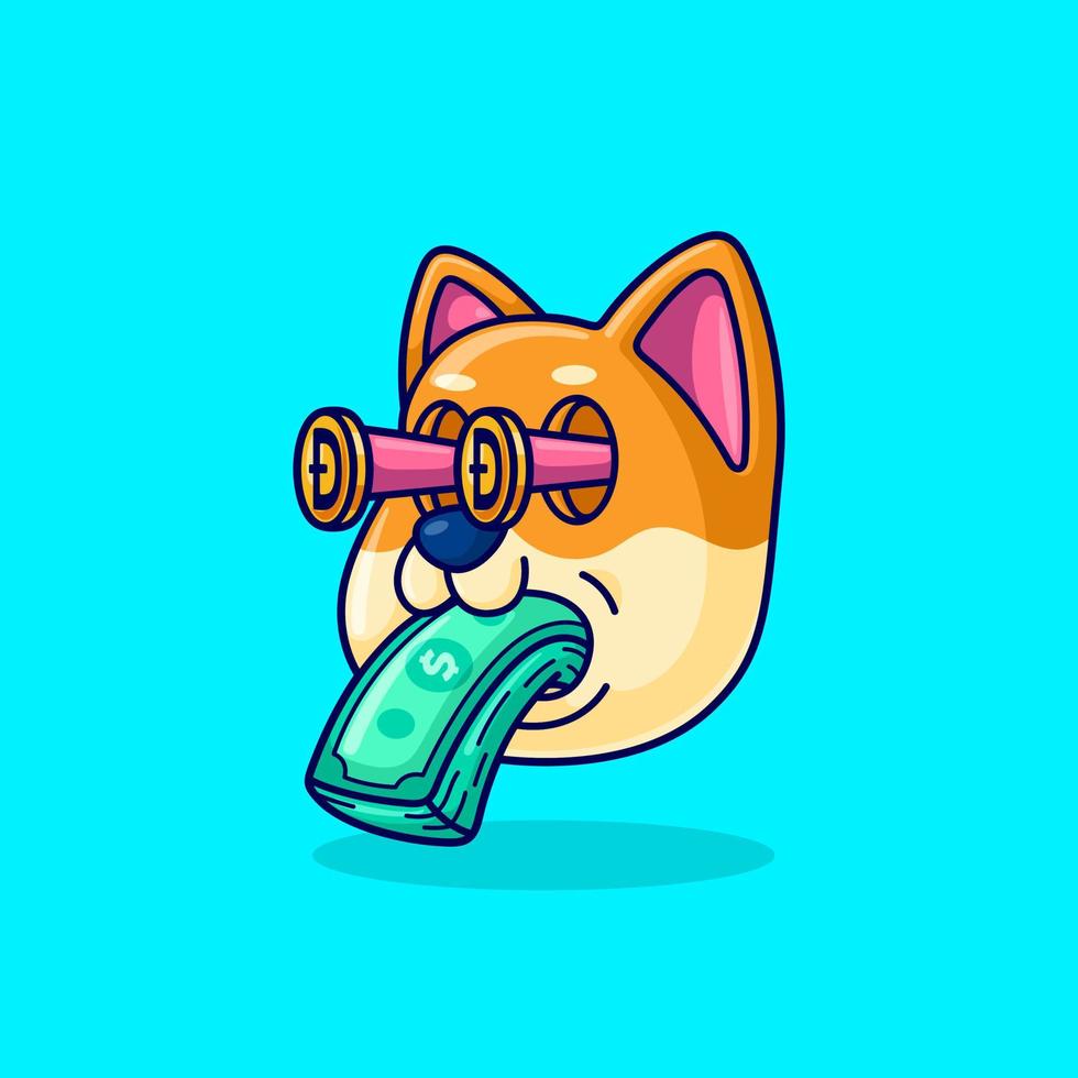 cute shiba inu with money vector illustration. dogecoin cartoon flat design