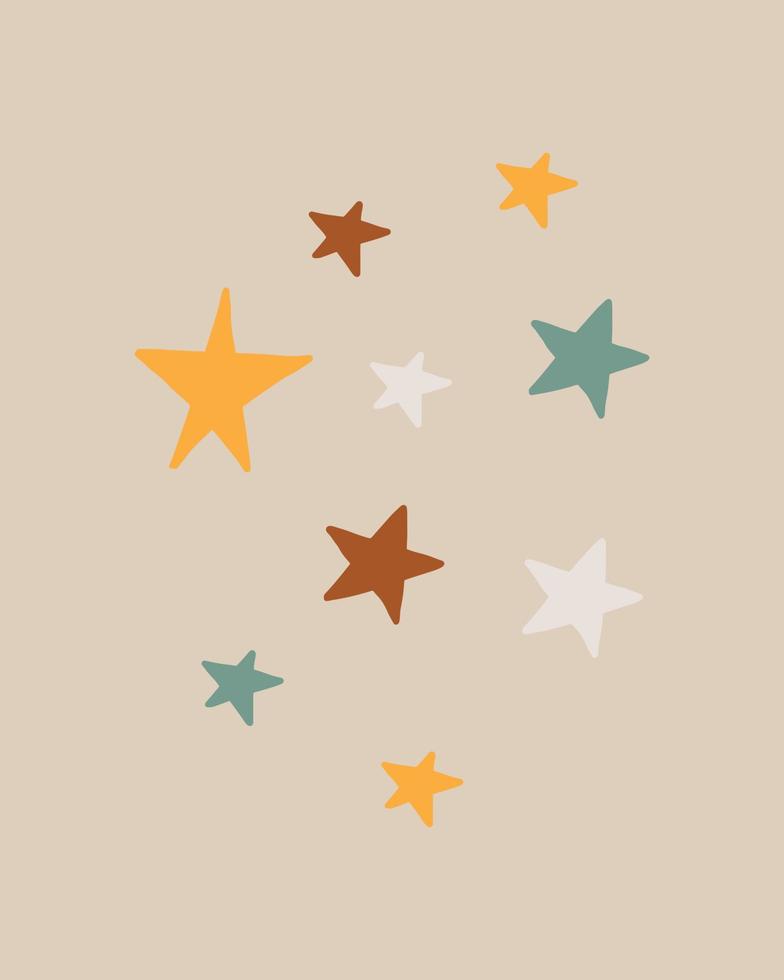 ilustración vectorial de estrellas en estilos boho para niños. decoración de cuarto de niños estilo boho. lindo cartel dibujado a mano con estrellas. vector