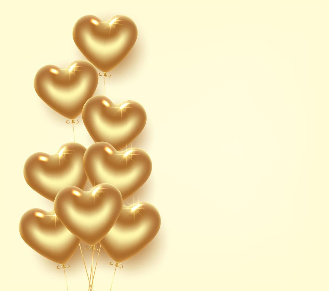 banner - corazones de globos dorados. tarjeta de felicitación para el día de san valentín y el día internacional de la mujer. Ilustración realista en 3d. vector. vector