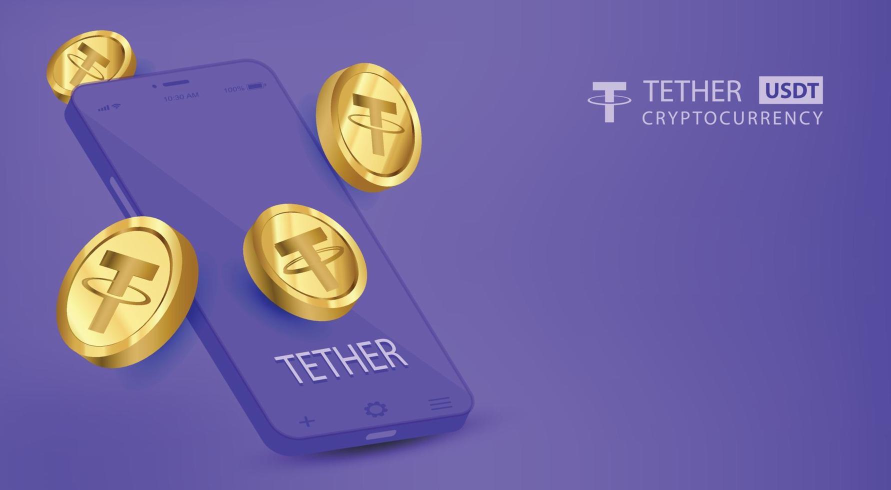 Tether USDT cryptocurrency technology vector illustration background