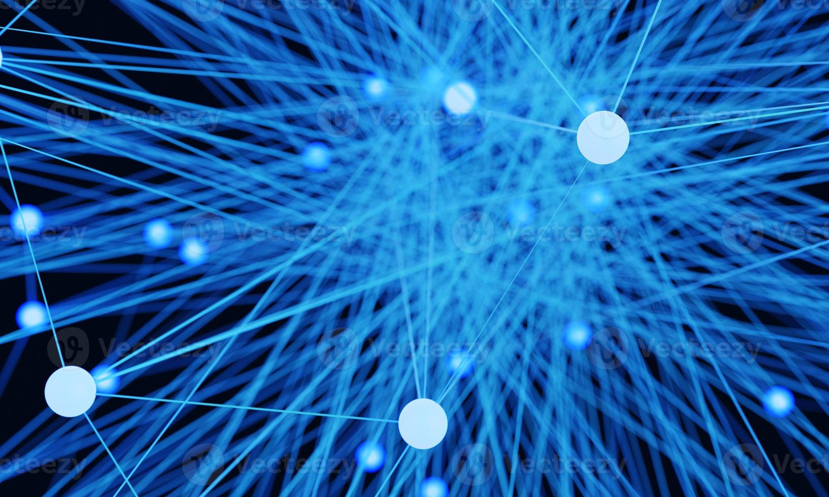Abstract blue light bulb futuristic technology network node. Cable data line transmission links and communication structure concept. Neurons of brain and electron theme element. 3D illustration. photo