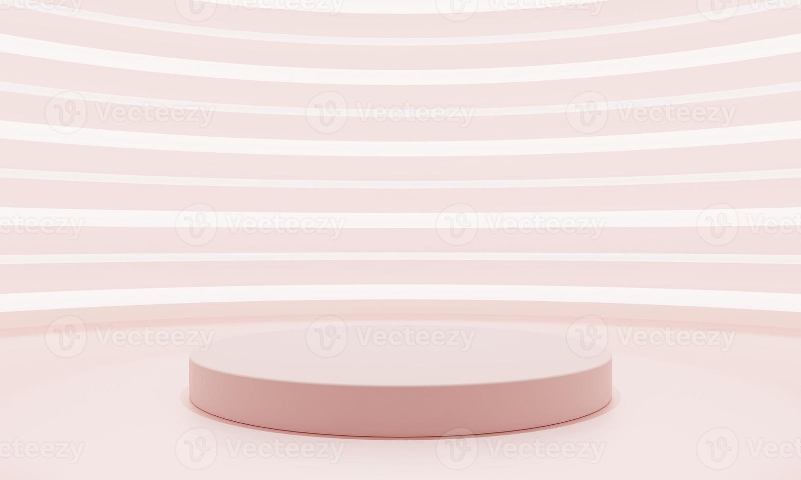 Minimal style curves pink product podium showcase with white and pink neon background. Technology and object concept. 3D illustration rendering photo