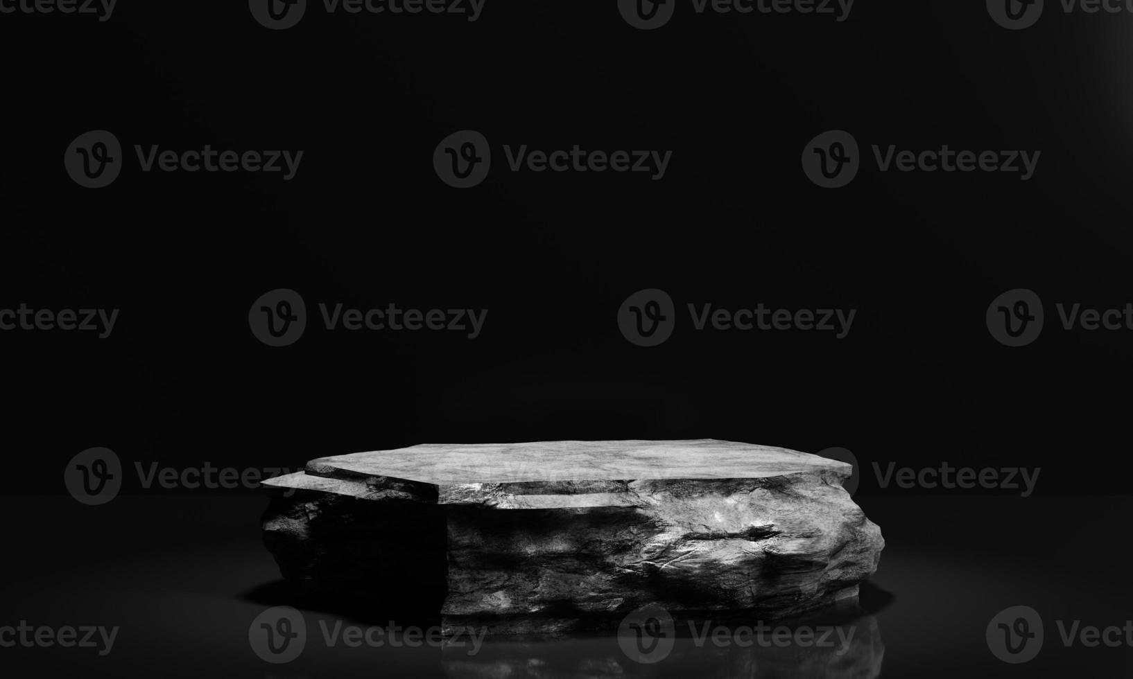 Minimal black and white rock podium and stage for product or cosmetics advertising with background. Object and abstract concept. 3D illustration rendering photo
