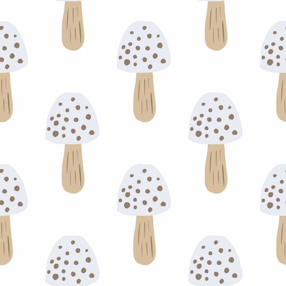 Simple creative mushrooms silhouettes isolated seamless pattern. Forest wild food in blue and beige tones on white background. vector
