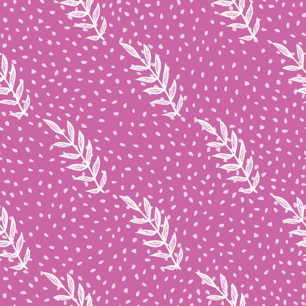 patrón creativo de flora transparente con siluetas de ramas de hojas vintage ligeras. fondo punteado rosa. diseño simple. vector