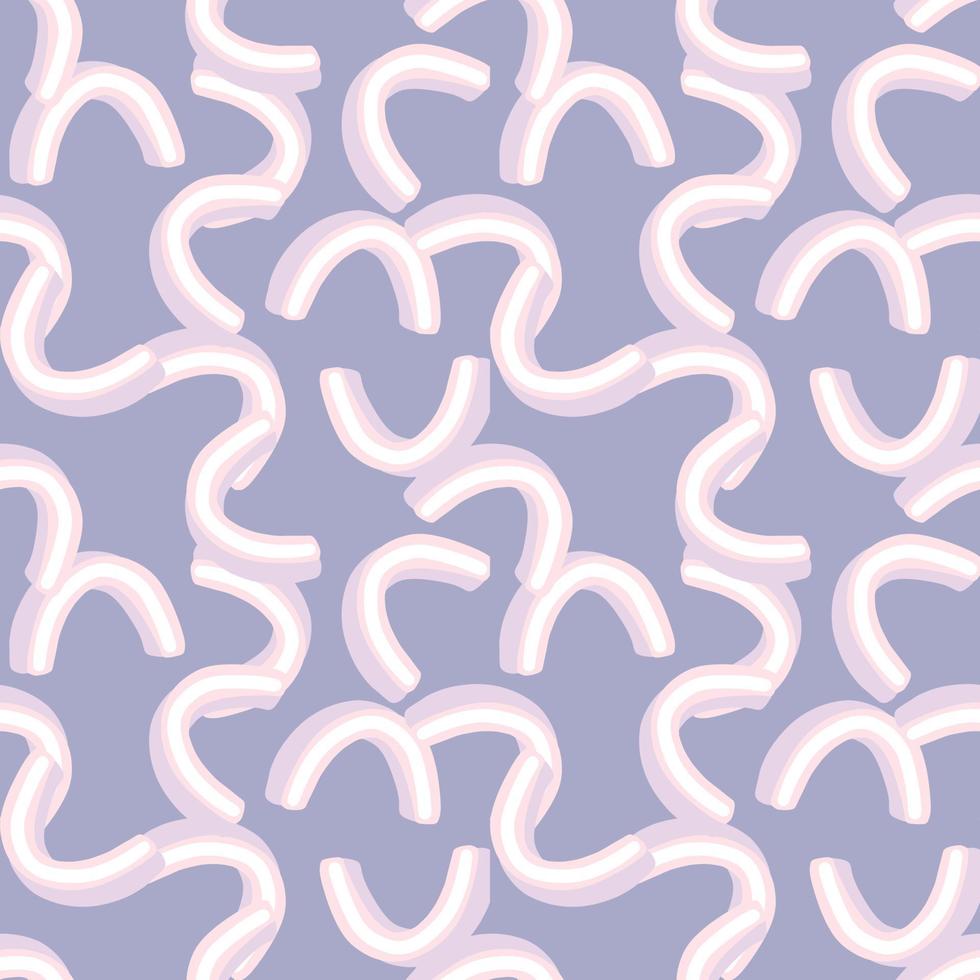 Cute seamless pattern with 3d abstract random shapes print. Pastel purple background. Doodle print. vector