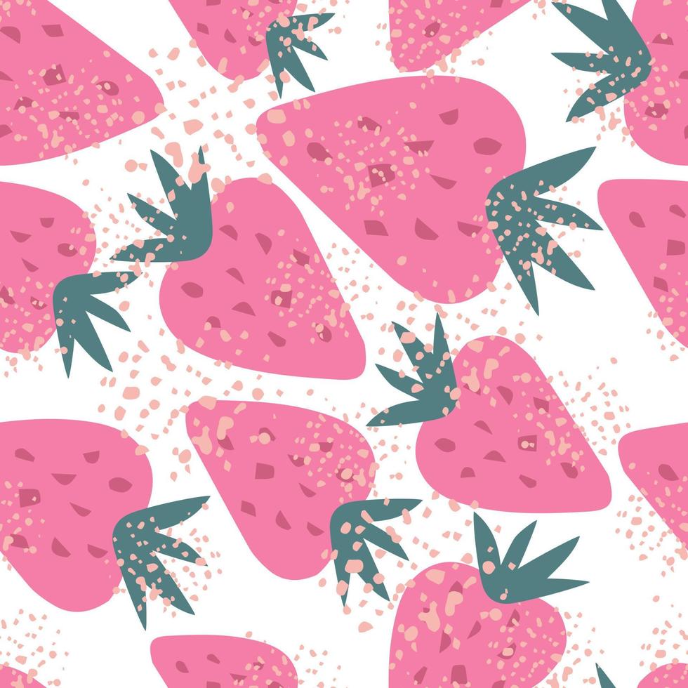 Doodle strawberry seamless pattern. Sweet berries backdrop. Pink ripe strawberries wallpaper. vector